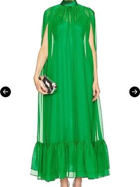 Alice + Olivia Emerald High-Neck Ruffle-Hem Maxi Dress